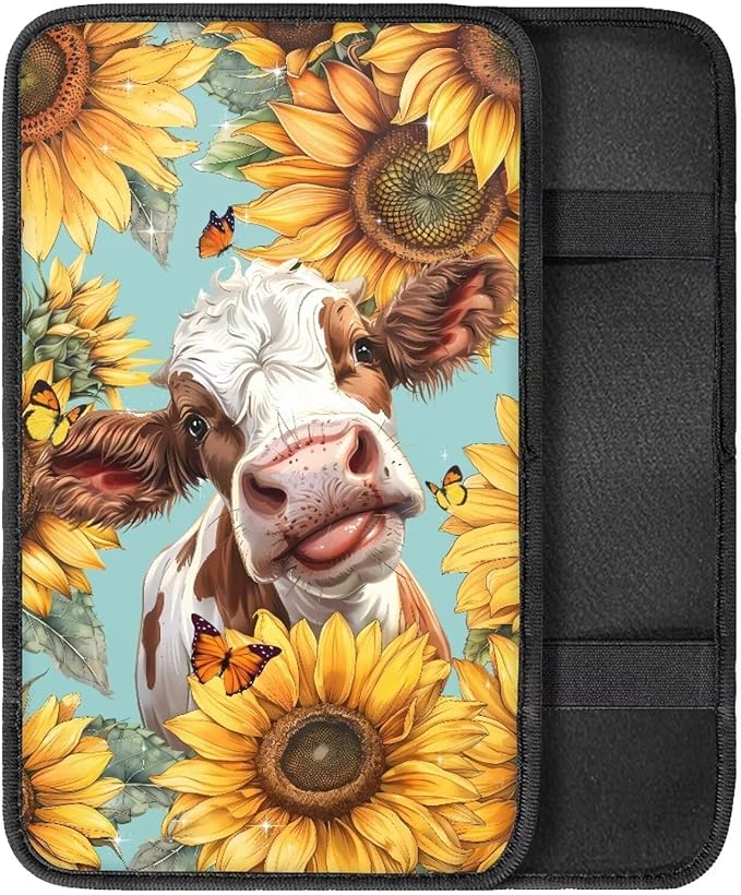 Sunflower Cow Black Arm Rest Cushion Pads for Vehicle Arm Rest Cushion Pads Anti-dust Dog & Cat Paws Protector for SUV/Truck/Vehicle Decor