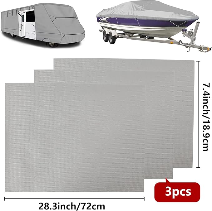 Tuszom 900D 3PCS (28.5" L*19" W) RV Cover Repair kit Waterproof Heavy Duty Self-Adhesive Canvas Patch Repair kit for Boat Cover RV Cover