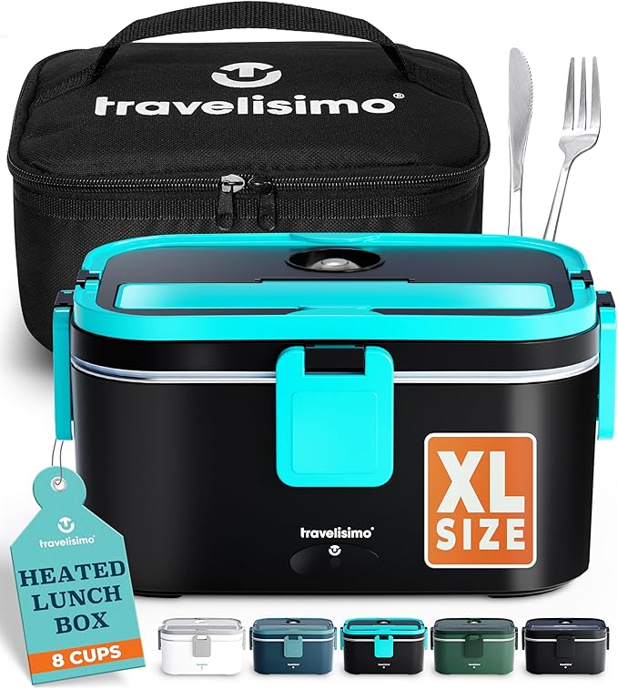 TRAVELISIMO Extra-Large Electric Lunch Box For Adults Holds up to 8 Cups - 100W Heated Lunch Box For Men 1.8L, Portable Food Warmer for Travel & Work, Loncheras Electricas Para Calentar Almuerzo