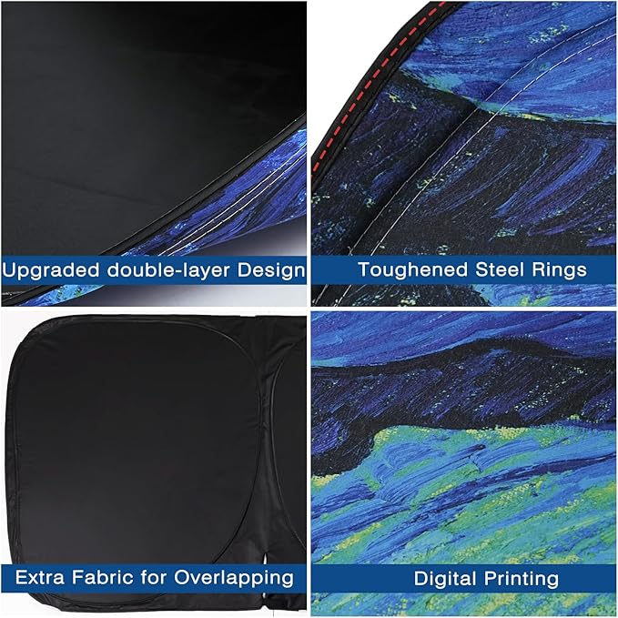 Car Windshield Sun Shade, Reflective Sunshade Blocks UV Rays, Keep Car Interior Cool, Front Foldable Windshield for Hatchback, Truck, SUV, MPV (59x32 inches)