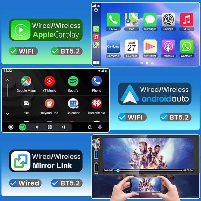 4G+64G Android 13 Car Radio for Dodge Ram (1994-2001)& Chrysler Town and Country (1990-2000) & Jeep Grand Cherokee (1993-1998), 6.2''Touch Screen Stereo with Wireless CarPlay&Android Auto