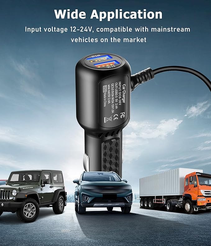 Dash Cam Charger USB C,Type C Dash Cam Power Cord,Dual USB Fast Charger, Compatible with REDTIGER F7N Series,Vantrue N4 and N2S Series,WOLFBOX Mirror cam,AZDOME,Pelsee and GPS Navigator(11.5FT)