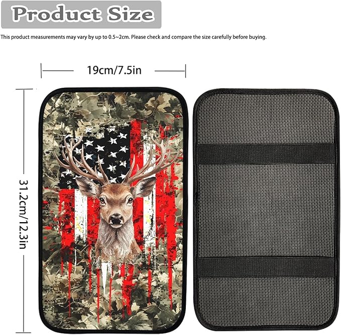 Hunting Deer Flag Print Car Center Console Cover,Universal Armrest Cover Pads for Most Vehicles,SUV