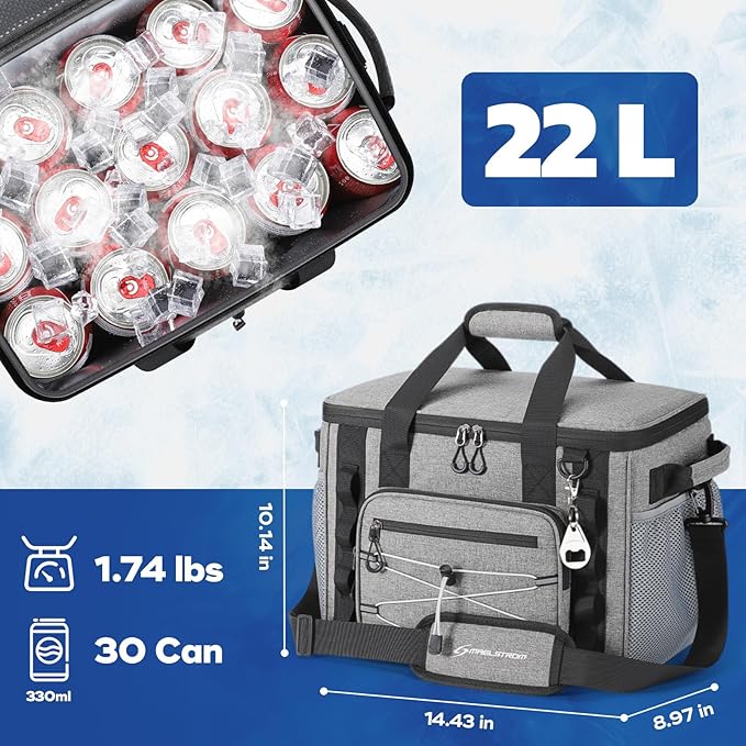 Maelstrom Soft Sided Cooler Bag, 30/40 Can Collapsible Insulated Ice Chest, Large Leakproof Portable Storage for Camping, Travel, Kayaking & Beach