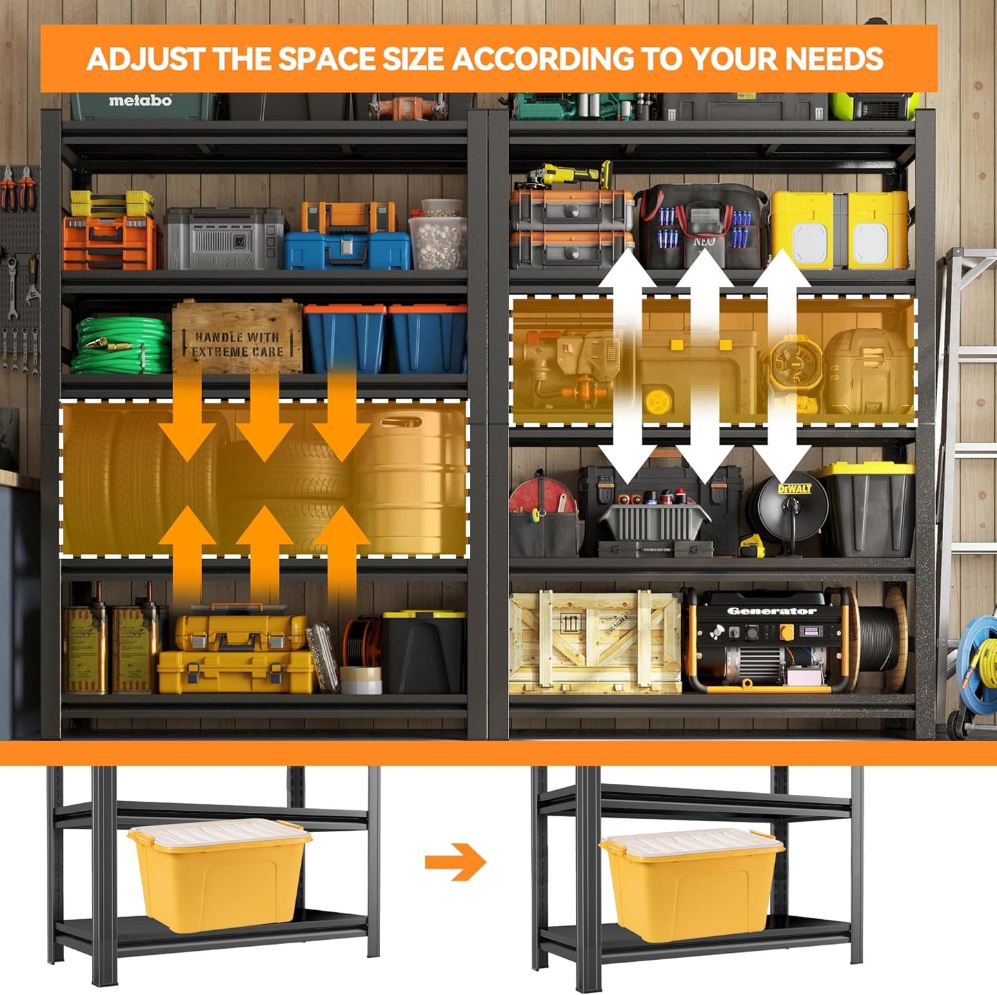 59"H Garage Shelving Heavy Duty Rack, 2400 LBS Extra Large Capacity 4 Tier Adjustable Storage Shelves, Metal Industrial Shelf Units for Garage, Basement and Warehouse, 59"H×27.6"W×13.8"D, Black