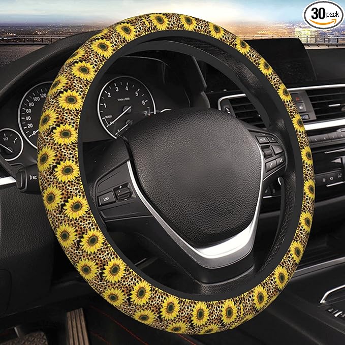 Sunflower Leopard Print Auto Car Steering Wheel Cover Universal 15 Inch Neoprene Interior Decor Protection Accessories
