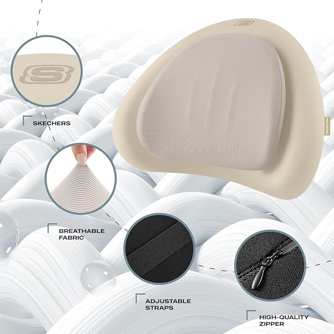 Skechers Lumbar Pillow Premium Memory Foam, Double-Layer-Office Chair Cushion for Tailbone Pain Relief,Butt Pillow for Office Chair,Car seat Cushion,Long Sitting Office Workers,and Car Drivers,Beige
