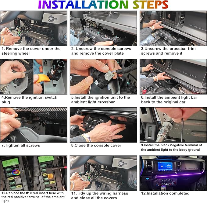 Z8 LED Neon Strip Light Center Console Dashboard Trim Compatible with Ford Bronco 2021-2024 Dash Panel Replacement Parts