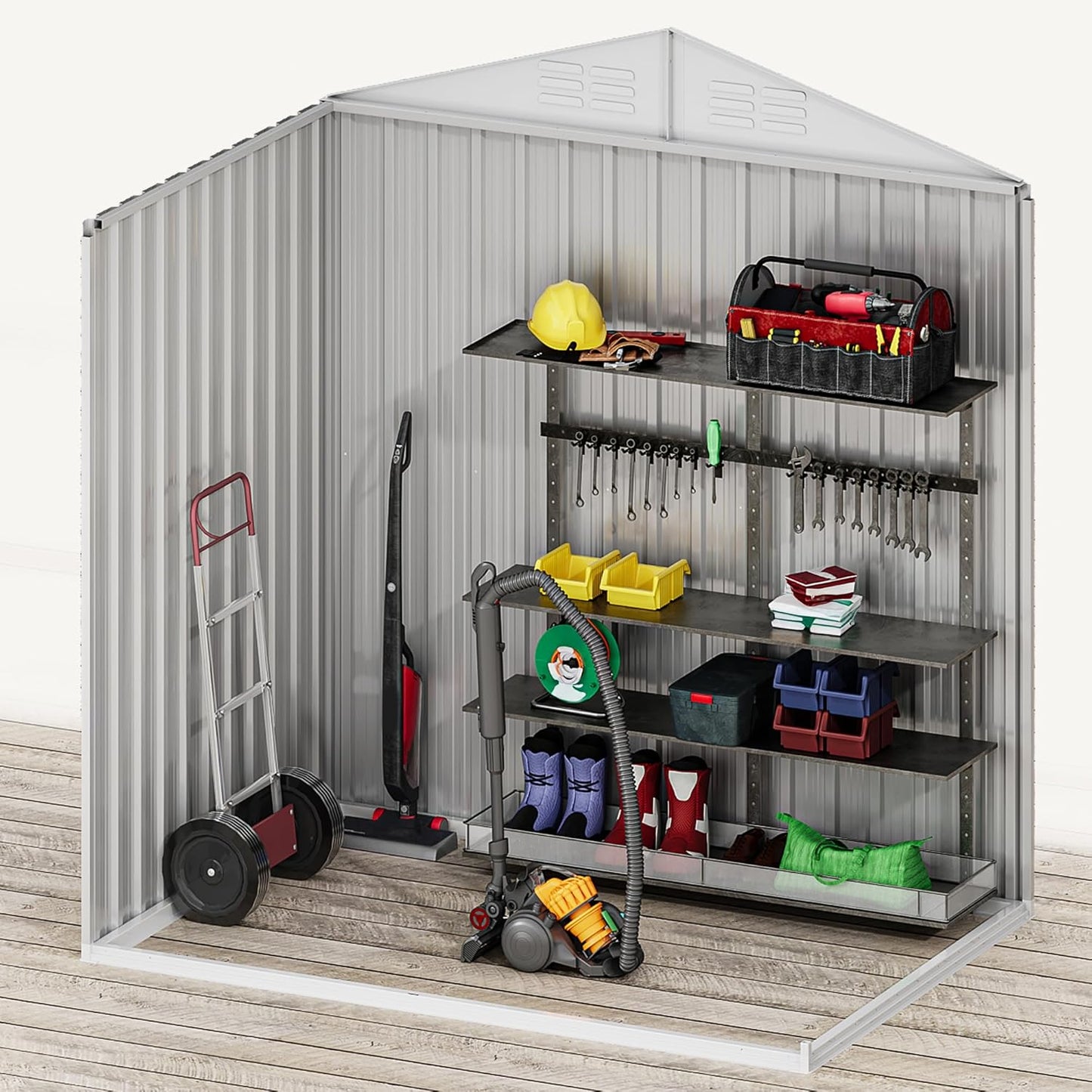 DWVO 6x4ft Storage Shed for Outdoors, Metal Sturdy Weatherproof Tool Locker with Secure Door and Ventilation for Equipment, Mowers, Bikes, Outdoor Spaces, Brown