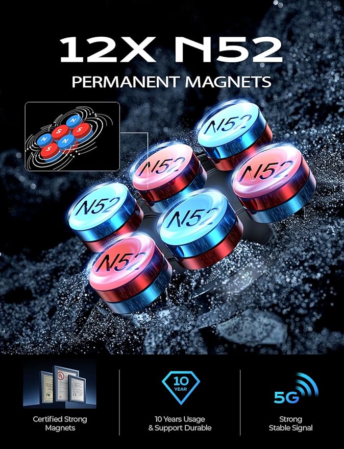 LISEN Magnetic Car Phone Mount for iPhone and Android with 6 Magnets and Adjustable Arch Design, Black