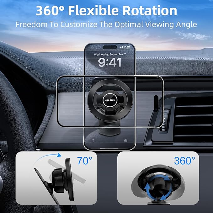 pop-tech for MagSafe Sticky Car Mount Dashboard, [Upgrade Adhesive] Universal Magnetic Phone Holder for Car Dash, Strong Magnets Cell Phone Holder Fit for iPhone 16 Pro Max 15 14 13 12 Series