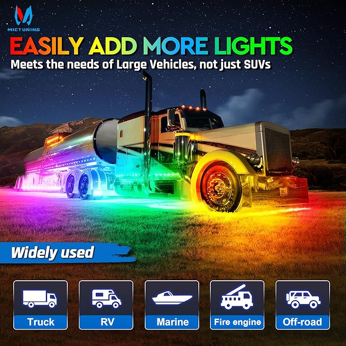 MICTUNING C2 Max RGB+IC Chasing Color Rock Lights - 16 Pods Underglow Lighting Kit, Dynamic Lighting Modes, Extensible Up to 24 Pods with Stable APP Control, IP68 Waterproof, DIY Effect