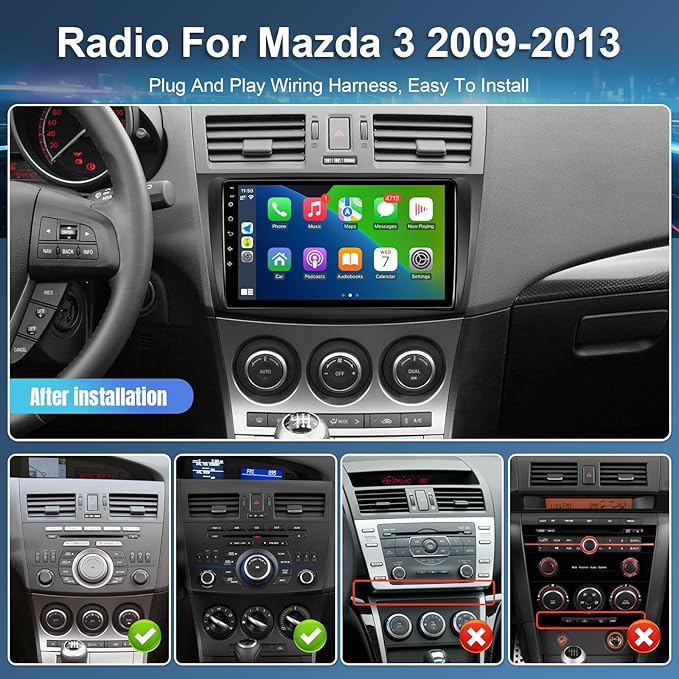 Leadfan Car Radio for Mazda 3 2009 2010 2011 2012 2013 with Wireless Carplay Android Auto,9 Inch Touchscreen for Mazda, Bluetooth,GPS,WiFi,SWC,Backup Camera