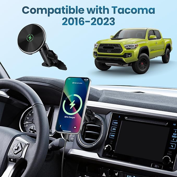 Kaishengyuan Wireless Charger Magnetic Vent Phone Mount Compatible with Tacoma 2016-2023 and 2014-2021 Toyota Tundra, 3rd Gen Tacoma Cell Phone Cradles with 20x Super Strong Magnet Phone Holder