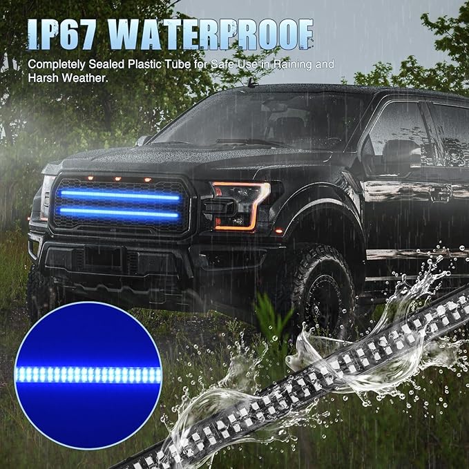 Nilight 2PCS 24 inch Truck Grille Strobe Lights Strip 384 LED Emergency Light Blue Flexible Side Flashing Warning Caution Safety Waterproof Lighting Kit for Trucks Tow Plow Construction Vehicles