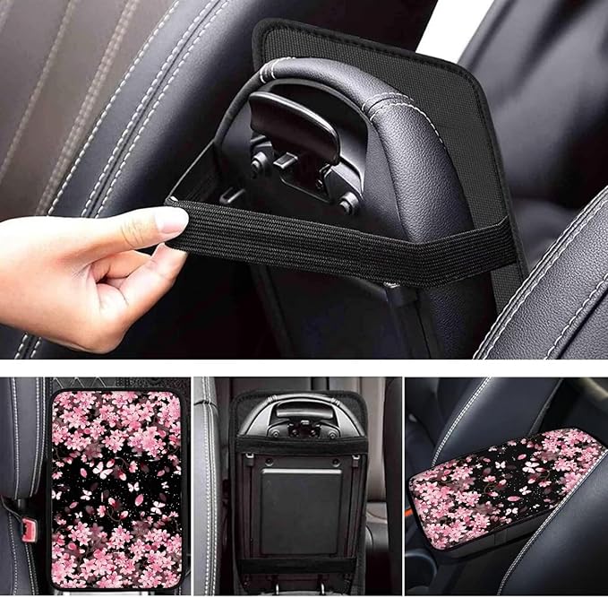 Dreaweet Car Center Console Cover Pink Cherry Blossoms Car Accessories Armrest Cover for Car Truck SUV Sedan for Women,Universal Armrest Cover for Car Center Console