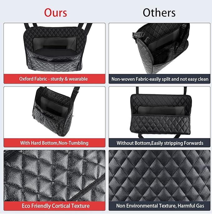 AICEL Car Handbag Purse Holder Between Seats, Auto Seat Leather Organizer Pocket, Front Seat Bag Box Storage for Cell Phone Document, Backseat Barrier for Kids Pet, Fits for Most Vehicles
