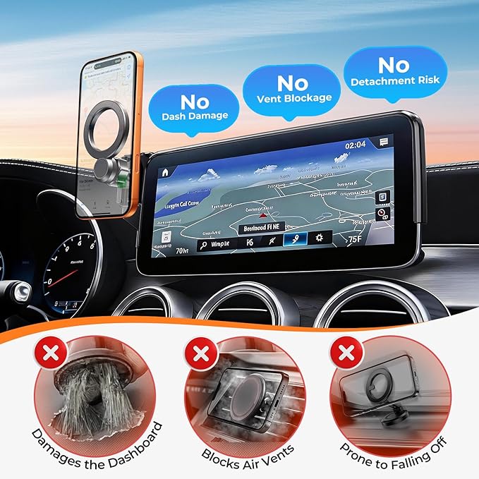 Car Phone Holder for Mercedes Benz GLC 2020-2022 & C-Class 2019-2021 (Only for 10.25-Inch Screen) 360° Rotation Magnetic Cell Phone Mount, Compatible with Magsafe, Does Not Affect Air Vent