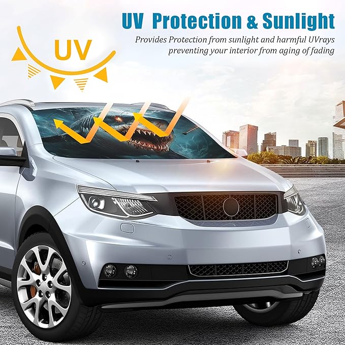 Big Fish Car Windshield Sun Shade Foldable Sunshade Front Window Cover Sun Visor Protector Accessories (59x27.5 inches)