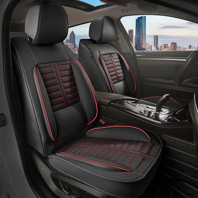 Car Seat Covers Fit for Kia Sorento 2007-2023 2024 2025 Full Set Leather Seat Covers Set with Lumbar Support Premium Automotive Cushion Protector(5 Seat, Black&Red)