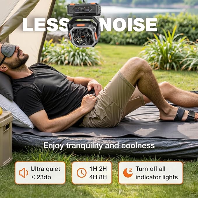 OGERY Camping Fan, Portable Fan Rechargeable with 30000mAh Battery, Stepless Speed Control, Fast Charging, Remote & LED Lantern for Tent, Travel, Car Camping, Camping Essentials