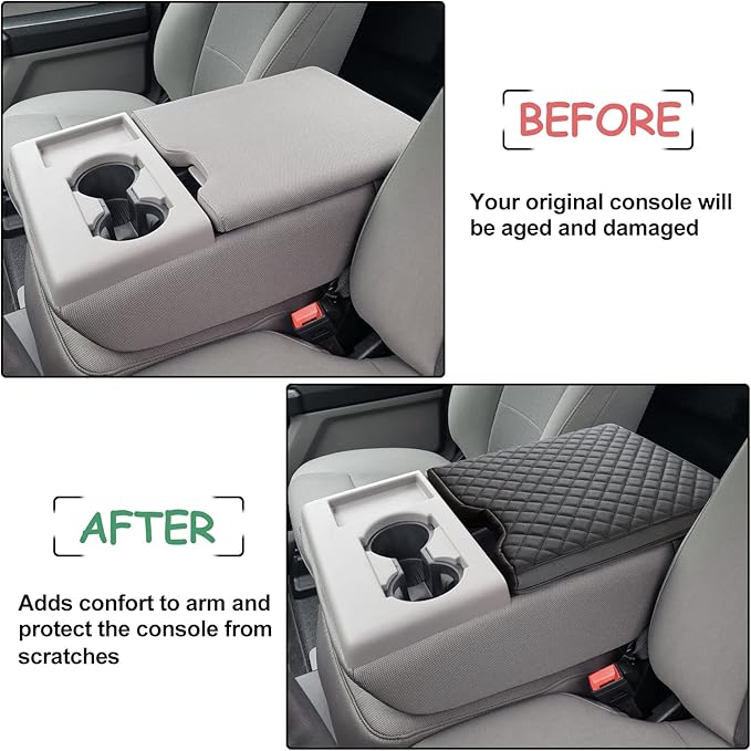 JDMCAR Thicker Center Console Cushion Compatible with 2015-2026 Ford F150 / 2017-2026 F250 F350 F450 with 40/20/40 Jump Seat, Customized PU Leather Cover Center Console Lid Protector (Jump Seat Only)