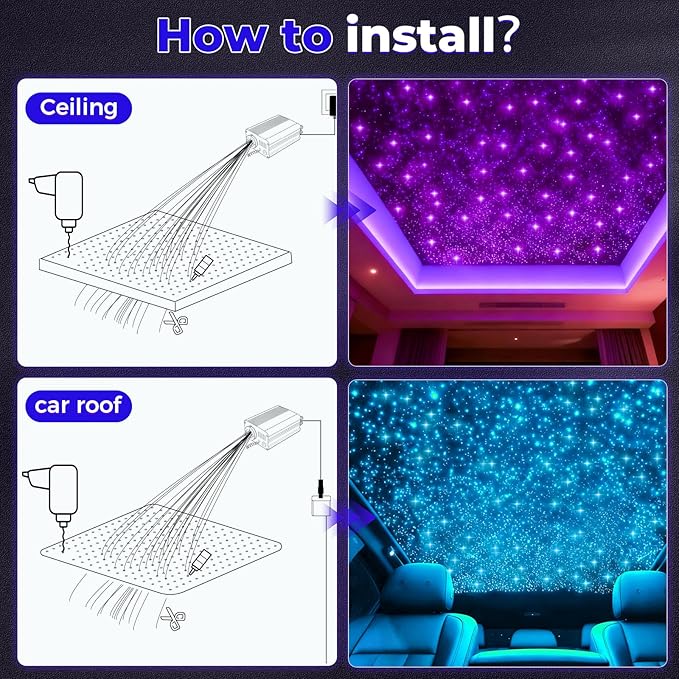 36W Headliner Light Kit, Twinkle Star Lights for Car Decor 1000pcs*0.03in*9.8ft/3m, Fiber Optic Star Ceiling Lights APP/Remote Control for Car Roof Home Ceiling