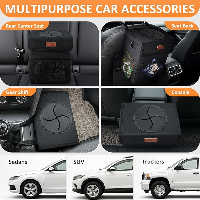 4.2 Gallons Car Trash Can with Lid, Bag Bin Hanging Waterproof Automotive Car Garbage Cans Leak Proof Vehicle Trash Can for Truck SUV,Black