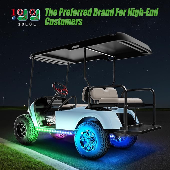 10L0L 4PCS Golf Cart Underglow LED Lights Kit for EZGO Yamaha Club Car, RGB Neon Accent Lighting 24 Modes with Wireless Remote & Music Sync, Waterproof Flexible Tubes 12V-80V Universal Fit