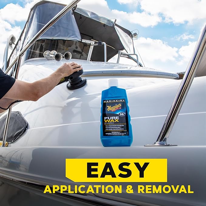 Meguiar's M5616 Marine/RV Pure Wax Carnauba Blend, Long-Lasting Liquid Wax for Protecting Gel Coat, Fiberglass, and Painted Marine/RV Finishes, 16 Oz Bottle