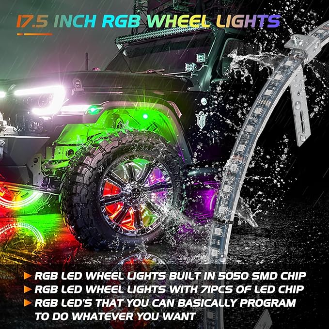 Nilight 4PCS 17.5inch LED Wheel Ring Lights RGB with APP and Remote Control Neon Lights Million Colors w/Turn Signal and Braking Function for Car Van SUV Truck