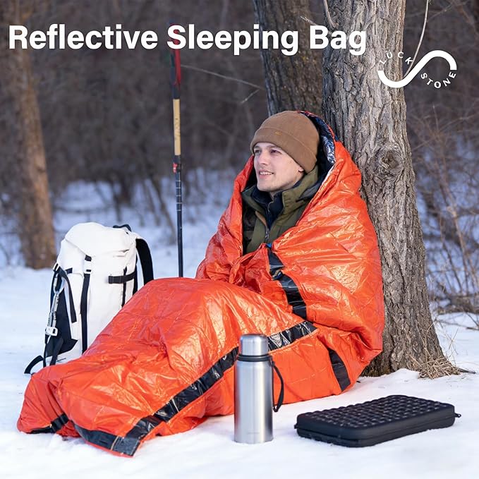 Sleeping Bag, Terrashell Blanket, Emergency Sleeping Bag, Waterproof, Compact Lightweight, Extra Thick, Heat Blanket Survival for Survival Kit Car Camping Gear Hiking Go (65μm) (2PCS)