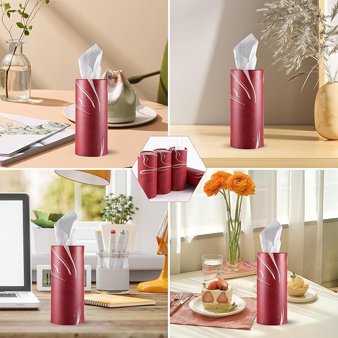 SINGARO Car Tissue Holder, 4 Pack Car Cup Holder Facial Tissues with Travel Tissue Bag, Quick and Convenient Flower Combination Car Tissue Box(4 Canisters/200 Tissues) Red