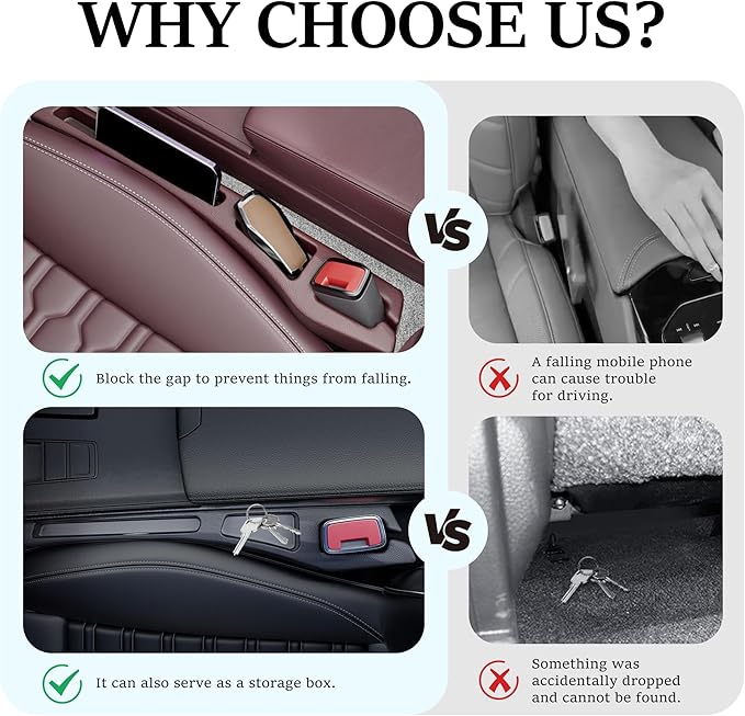 2PCS Car Seat Gap Filler Organizer, Multifunctional Car Gap Filler with Fill and Storage Function for Storing Phones Keys Cards, Universal No Drop Seat Guard for Cars (Red)
