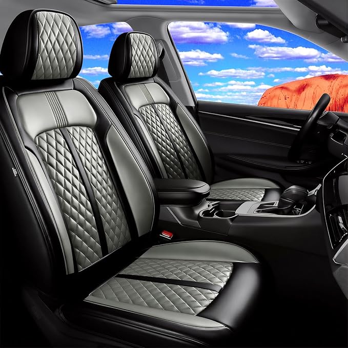 Fit Insight Car Seat Covers for Honda Insight 2010-2022 Premium Leather, Airbag Compatible, Scratch-Resistant, Waterproof All Weather Seat Protector, Airbag Compatible, Front Pair Black+Gray