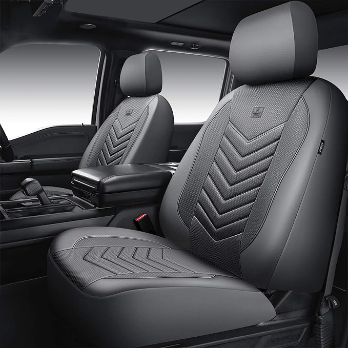 CAR PASS 3D Foam Mesh Leather Car Seat Covers Front Seats, Grey Breathable Front Seat Cover for Cars, Comfortable Universal Fit for SUV Truck Sedan Automotive Anti-Slip Airbag Compatible, Pure Gray