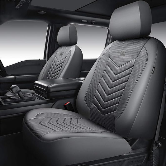 CAR PASS 3D Foam Mesh Leather Car Seat Covers Front Seats, Grey Breathable Front Seat Cover for Cars, Comfortable Universal Fit for SUV Truck Sedan Automotive Anti-Slip Airbag Compatible, Pure Gray