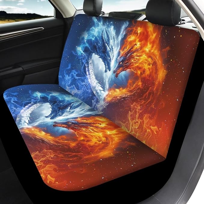 KEIAHUAN Dragon Fire Car Car Seat Covers Full Set Universal Fit Vehicle Bucket Seat Cover Stretchy Breathable Front and Rear Seat Covers for Most SUV,Sedan,Truck,Minivan