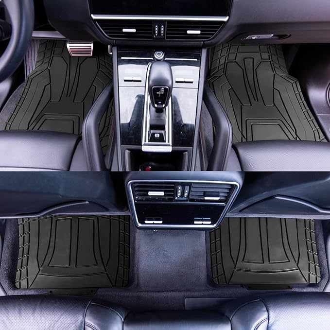 FH Group Heavy-Duty Rubber Floor Mats for Cars, Universal Fit Full Set, Climaproof, Trimmable, Stripe Design, Black - for Most Sedan, SUV, Truck