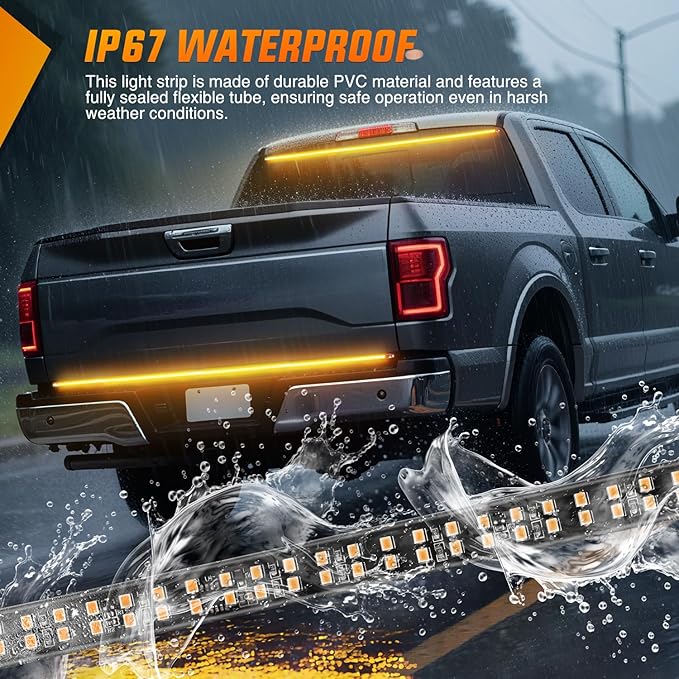 Nilight 60 Inch Truck Tailgate Strobe Light Strip Tail Emergency Bar Rear Window Warning Lamp Ultra-Bright Double Row 360 LED for Pickup Trailers Construction Vehicles Car SUV, Amber