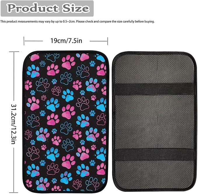 Dreaweet Cute Paw Print Center Console Cover Pad Soft Scratch-Poof Middle Console Covers for SUV Truck Comfort Non Slip Arm Rest for Car Armrest Storage Box Mat