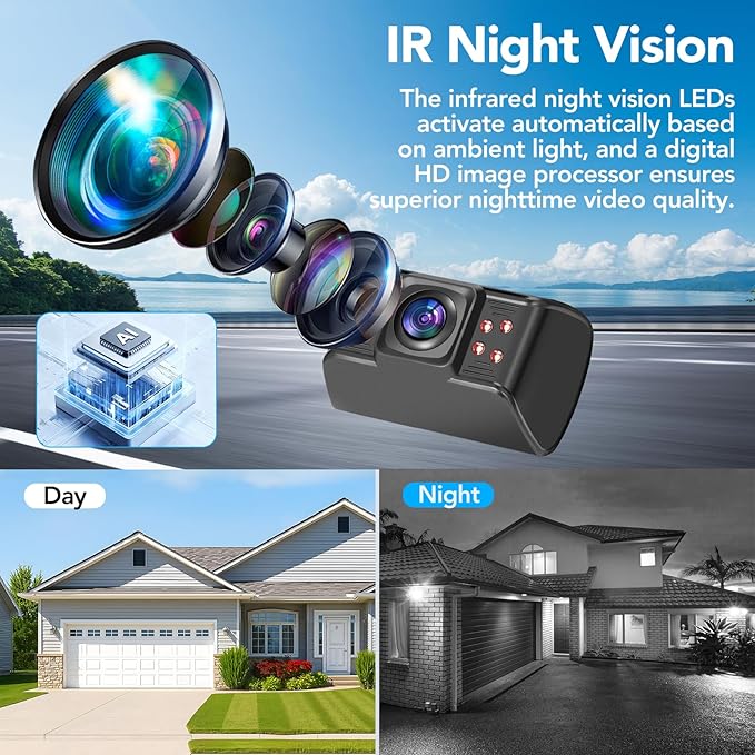 Backup Camera for Truck, 6.86" HD 1080P Rear View Monitor Kit, Wired Backup Camera System with Night Vision, 2 Channel, IP69K Waterproof, Optional Dual Bracket, Plug & Play for Car RV Trailer Tractor