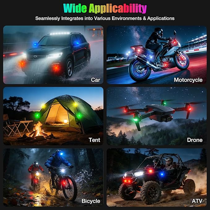 2026 Upgraded 11LEDs Wireless LED Strobe Lights, Ultra Bright 8 Colors Aircraft Strobe Lights with Remote, IP65 Waterproof Anti-Collision Warning Light for Motorcycle Bike Car Drone RV - 4PCS