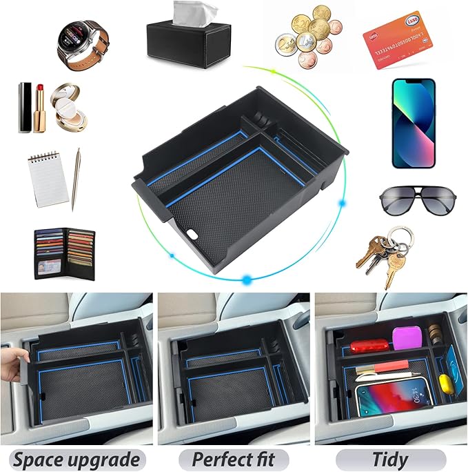 SKTU for 2023 2024 2025 Hyundai Palisade Center Console Organizer 2023 2024 2025 Palisade Center Console Tray 2023 2024 2025 Palisade Accessories Armrest Box with Coin and Sunglasses Holder (Blue)
