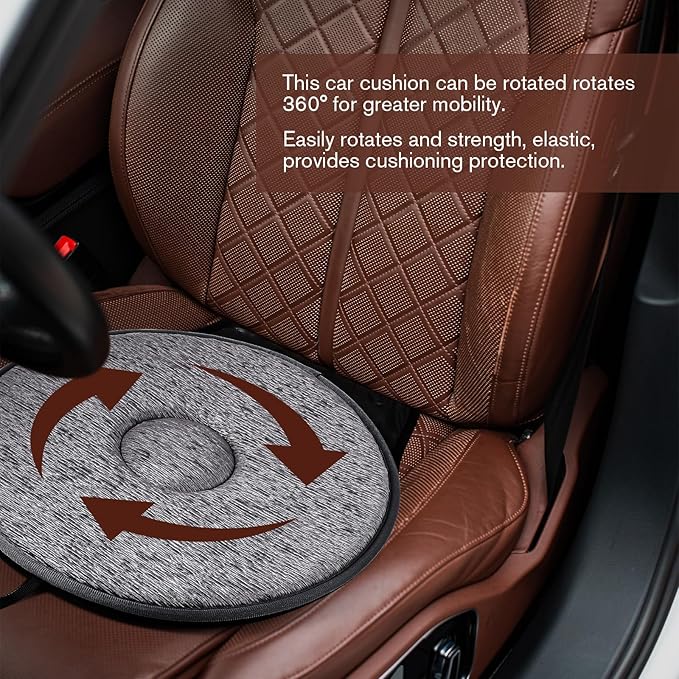 Cabilock 1PCS Rotating Car Seat Cushion Non Slip Swivel Cushion for Elderly Driver Ergonomic Auto Seat Pad 20.47X15.74 Inch Comfort Support for Vehicle