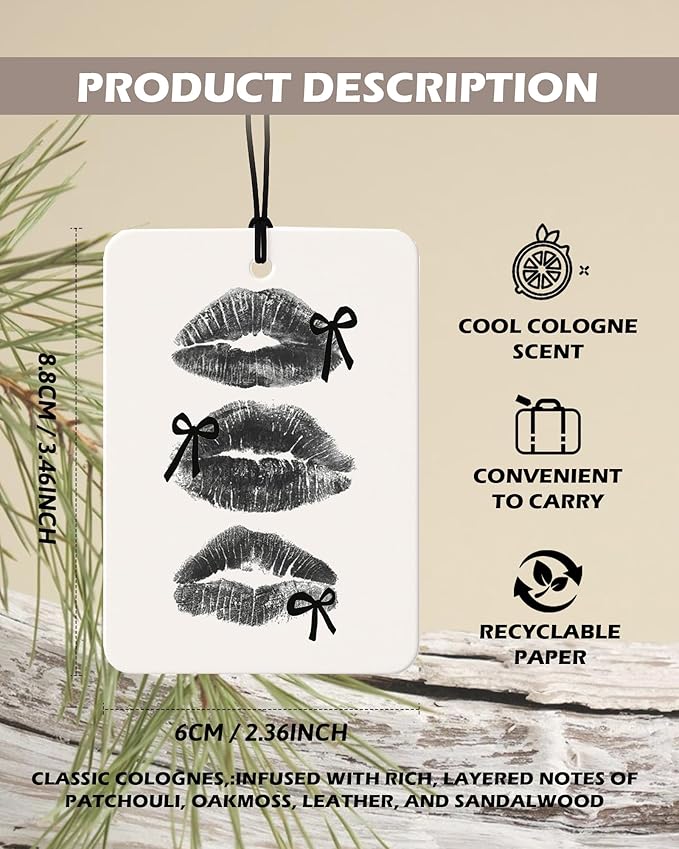 Girly Coquette Black Bow Cologne Car Air Freshener 4 Pcs, Retro Trendy Lucky 8 Ball Lip Hanging Air Freshener for Cars Bathroom Dorm Books Decor, Vintage Cute Accessories Gifts for Women Girls