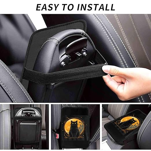 Black Cat Yellow Eyes Car Auto Armrest Cushion Cover Accessories Center Console Seat Box Pad Protector Universal Decoration for Most Vehicle SUV Truck