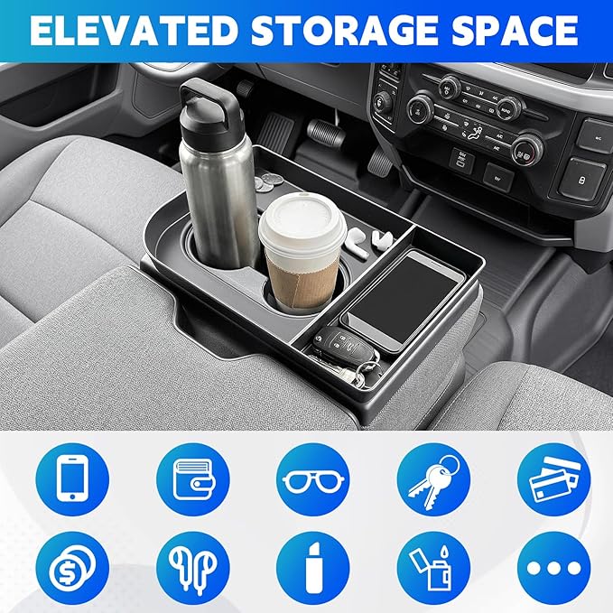 Console Organizer Tray Cup Holder Fits for 2021-2025 Ford F150 & 2023-2026 F250 F350 F450 F550 40/20/40 Jump Seat Center Console Storage Cup Holder Insert for F-Series Super Duty Accessories