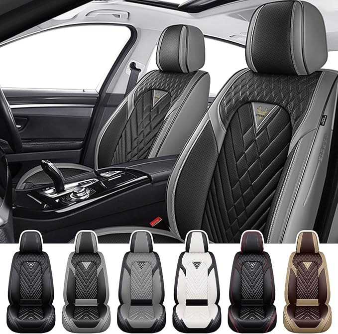 Truck Seat Covers for Toyota Tacoma 2006-2026, Waterproof Premium Leather Full Coverage Car Seat Cover, Muscle Sport Style Auto Interior Seat Cover Sets (Front Set/Gray Black)