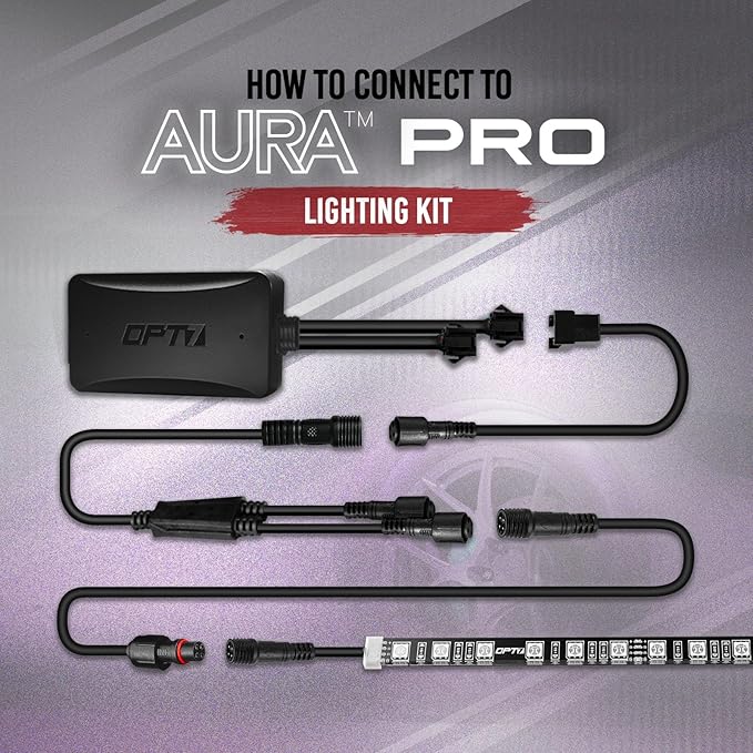 OPT7 Aura Single Row Expansion Pack - 2pc 12” RGB Multicolor LED Strips w/Splitters and Extension Wires for Interior, Wheel Well, Grille, Golf Cart, Car, Boat Underglow Lights
